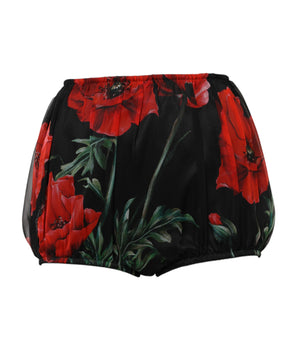 Dolce & Gabbana Black Floral High Waist Women Hot Pants Shorts