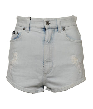 Dolce & Gabbana Light Blue Washed Denim Cotton Hot Pants Shorts