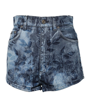 Dolce & Gabbana Blue Floral Print Denim Cotton Hot Pants Shorts
