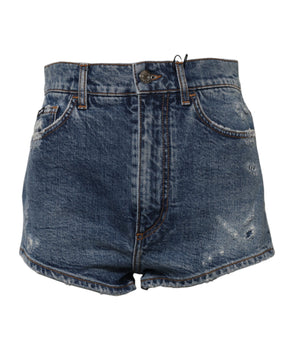 Dolce & Gabbana Blue Tattered Denim Cotton Hot Pants Shorts