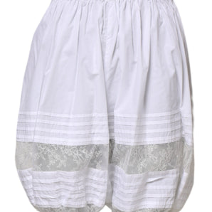Dolce & Gabbana White Lace Paneled Cotton High Waisted Shorts