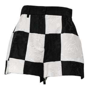 Dolce & Gabbana Black White Floral Brocade Hot Pants Shorts