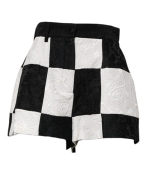 Dolce & Gabbana Black White Floral Brocade Hot Pants Shorts
