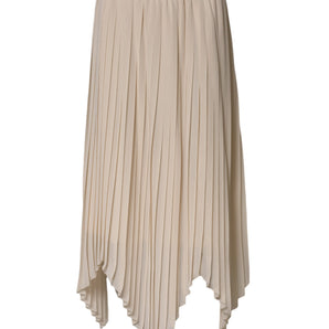 Peserico Beige Polyester Pleated A-line High Waist Midi Skirt