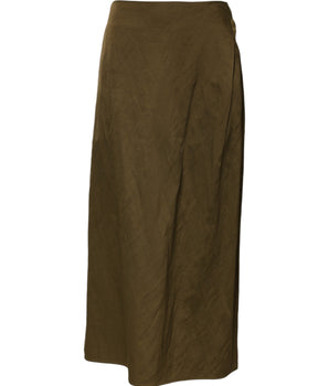 Jil Sander Olive Green Viscose A-line High Waist Midi Skirt