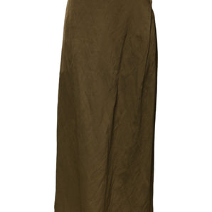 Jil Sander Olive Green Viscose A-line High Waist Midi Skirt