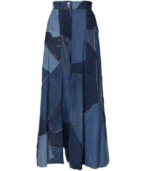 Dolce & Gabbana Blue Denim Long Maxi Patchwork Cotton Skirt