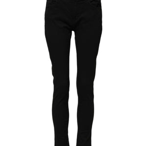 Dolce & Gabbana Black Cotton Logo Skinny Mid Waist Denim Jeans