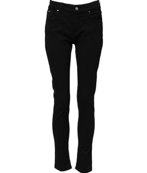 Dolce & Gabbana Black Cotton Logo Skinny Mid Waist Denim Jeans