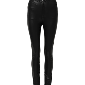 Dolce & Gabbana Black Leather High Waist Slim Fit Pants