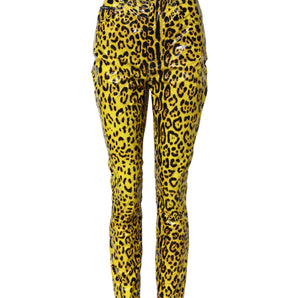 Dolce & Gabbana Yellow Leopard High Waist Slim Pants