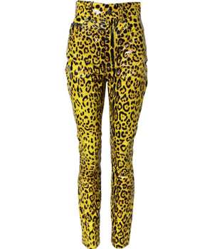 Dolce & Gabbana Yellow Leopard High Waist Slim Pants