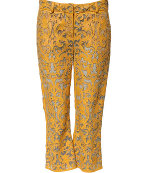 Dolce & Gabbana Yellow Floral Lace Mid Waist Capri Pants