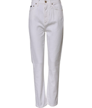 Dolce & Gabbana White Cotton High Waist Straight Denim Jeans
