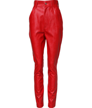 Dolce & Gabbana Red Viscose High Waist Tapered Trouser Pants