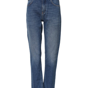 Dolce & Gabbana Blue Cotton High Waist Tapered Denim Jeans