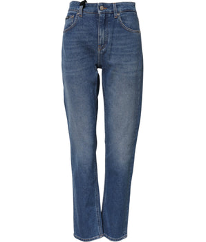 Dolce & Gabbana Blue Cotton High Waist Tapered Denim Jeans