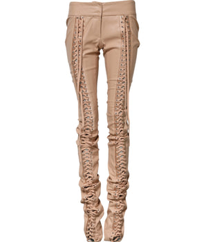Dolce & Gabbana Beige Lace Details Mid Waist Skinny Pants