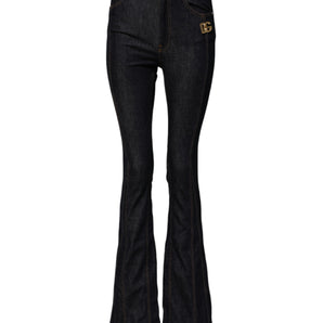 Dolce & Gabbana Black Cotton Mid Waist Bootcut Denim Jeans