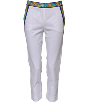 Dolce & Gabbana White Cotton Mid Waist Tapered Trouser Pants
