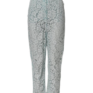 Dolce & Gabbana Mint Green Cotton Floral Lace Trousers Pants