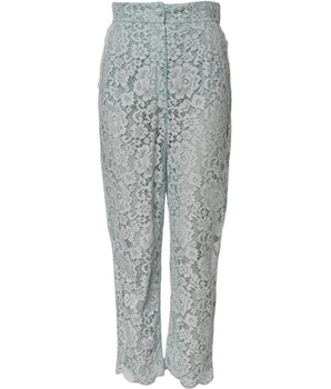 Dolce & Gabbana Mint Green Cotton Floral Lace Trousers Pants