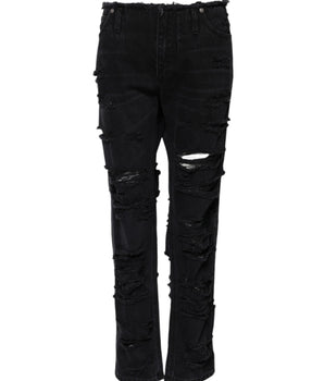 Dolce & Gabbana Black Cotton Tattered Mid Waist Denim Jeans