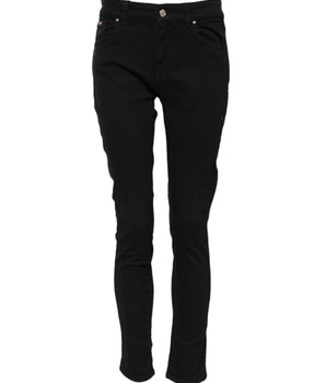 Dolce & Gabbana Black Cotton Logo Skinny Mid Waist Denim Jeans