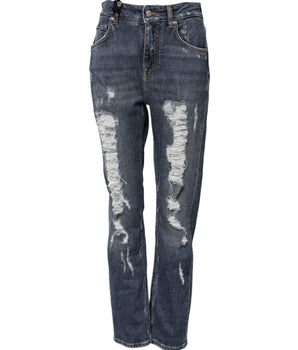 Dolce & Gabbana Blue Cotton Boyfriend Tattered Denim Jeans