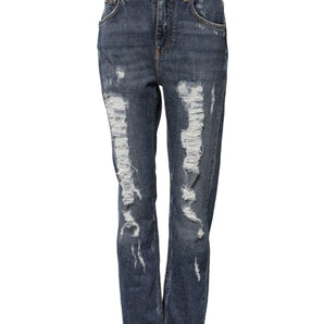 Dolce & Gabbana Blue Cotton Boyfriend Tattered Denim Jeans