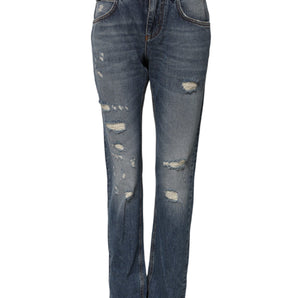 Dolce & Gabbana Blue Cotton Boyfriend Tattered Denim Jeans