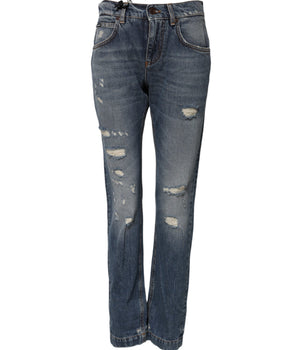 Dolce & Gabbana Blue Cotton Boyfriend Tattered Denim Jeans