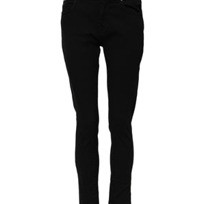 Dolce & Gabbana Black Cotton Logo Skinny Mid Waist Denim Jeans