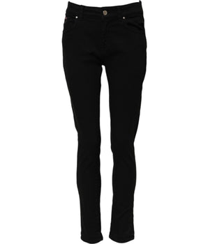 Dolce & Gabbana Black Cotton Logo Skinny Mid Waist Denim Jeans