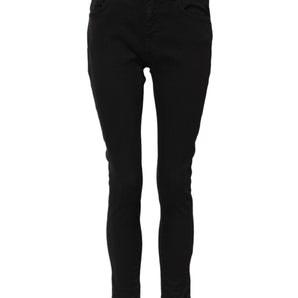 Dolce & Gabbana Black Cotton Logo Skinny Mid Waist Denim Jeans