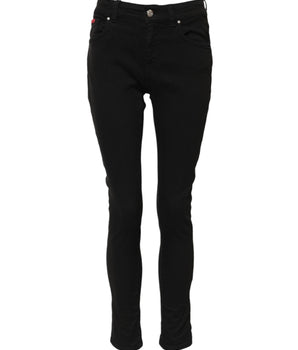 Dolce & Gabbana Black Cotton Logo Skinny Mid Waist Denim Jeans