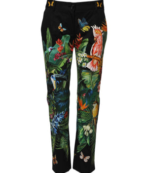 Dolce & Gabbana Black Cotton Tropical Mid Waist Pants