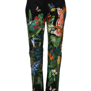 Dolce & Gabbana Black Cotton Tropical Mid Waist Pants