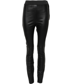 Dolce & Gabbana Black Leather Elastic Waist Pants