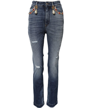 Dolce & Gabbana Blue Rhinestone Embellished Denim Jeans