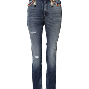 Dolce & Gabbana Blue Rhinestone Embellished Denim Jeans