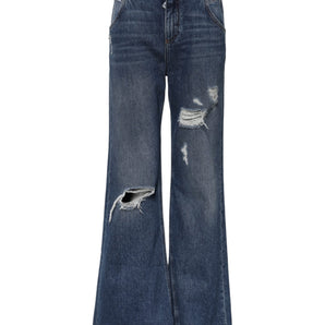 Dolce & Gabbana Blue Cotton Wide Leg Tattered Denim Jeans