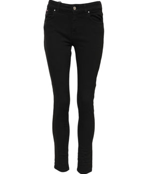 Dolce & Gabbana Black Cotton Logo Skinny Mid Waist Denim Jeans