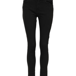 Dolce & Gabbana Black Cotton Logo Skinny Mid Waist Denim Jeans