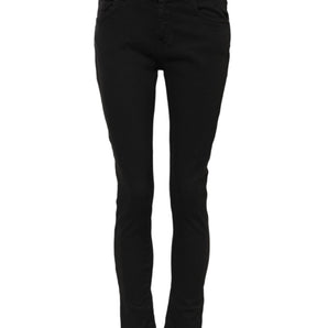 Dolce & Gabbana Black Cotton Logo Skinny Mid Waist Denim Jeans