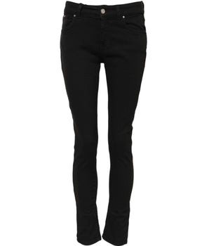 Dolce & Gabbana Black Cotton Logo Skinny Mid Waist Denim Jeans