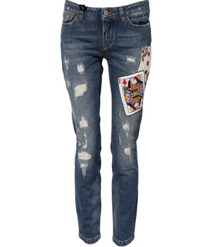 Dolce & Gabbana Blue Play Card Embroidery Skinny Denim Jeans