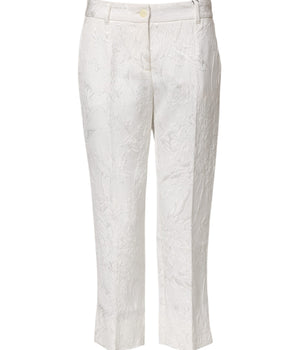 Dolce & Gabbana White Cotton Floral Jacquard Pants