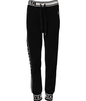 Dolce & Gabbana Black Cotton Jogger Logo Waist Pants