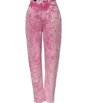 Dolce & Gabbana Pink Tie Dye High Waist Tapered Denim Jeans